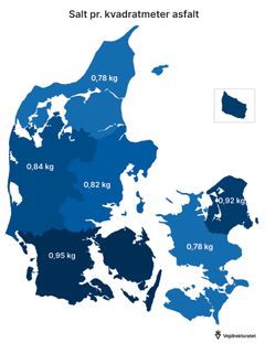 Vejdirektoratets vintertjeneste inddeler Danmark i seks områder. Grafik: Vejdirektoratet