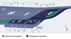 Visualisering af den kommende ladepark ved Tuelsø Syd. Grafik: Vejdirektoratet.