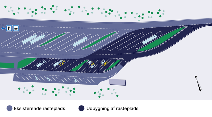 Visualisering af den kommende ladepark ved Tuelsø Syd. Grafik: Vejdirektoratet.