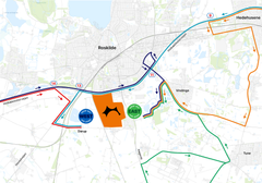 Der er mange ruter ind til Drop-off områderne. Grafik: Vejdirektoratet