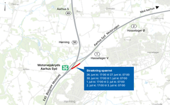 Udfletningen fra E45 til Aarhus Syd Motorvejen spærres i aften- og nattetimerne for at lægge nyt asfaltslidlag.