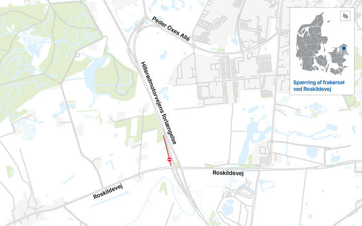 Vejdirektoratet spærrer en frakørsel på Hillerødmotorvejens forlængelse i sydgående retning mod København.