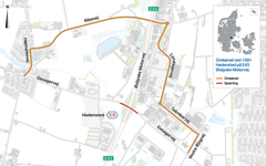 Omkørselsrute for at krydse E45 ved <58> Hedensted fra den 19. august til den nye bro er klar i september.
