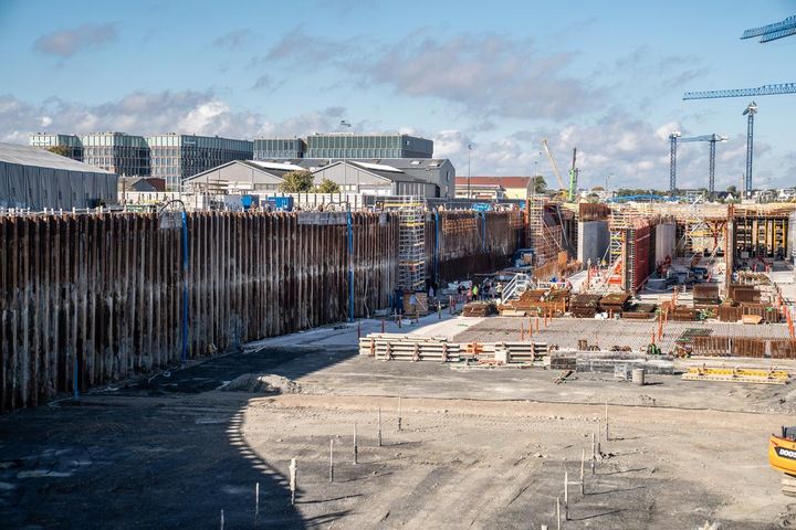 Byggegrube til Nordhavnstunnelen i Nordhavn. Foto: Vejdirektoratet.