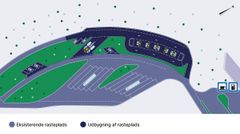 Illustration af ladeparken på Himmerland Vest. Grafik: Vejdirektoratet