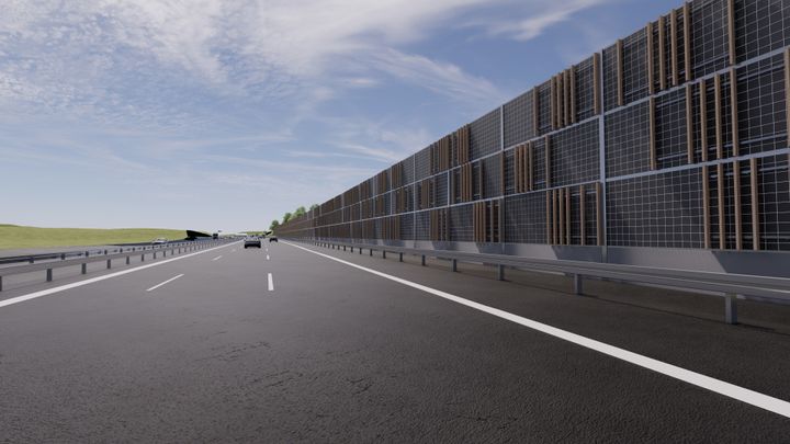 Visualisering af de kommende støjskærme omkring Aarhus langs E45 og Aarhus Syd Motorvejen.