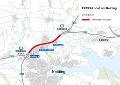 Vejdirektoratet udbygger frem mod 2028 den syv kilometer lange motorvejsstrækning på E45/E20, der løber nordvest om Kolding, med et ekstra spor i hver retning.
