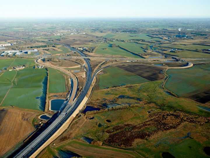 Motorvejskryds Aarhus Nord hvor trafikanterne i denne tid må finde lidt ekstra tålmodighed frem. Foto: Vejdirektoratet