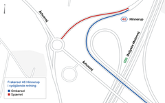 Frakørsel 46 Hinnerup spærres i sydgående retning. Omkørsel via Djurslandsmotorvejen mod Skejby.