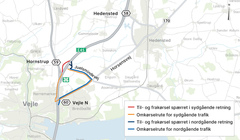 Omkørsler i forbindelse med spærringer af til- og frakørsler ved <59> Hornstrup.