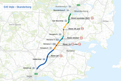 Etapeåbninger for udbygningen af E45 Østjyske Motorvej mellem Vejle og Skanderborg.