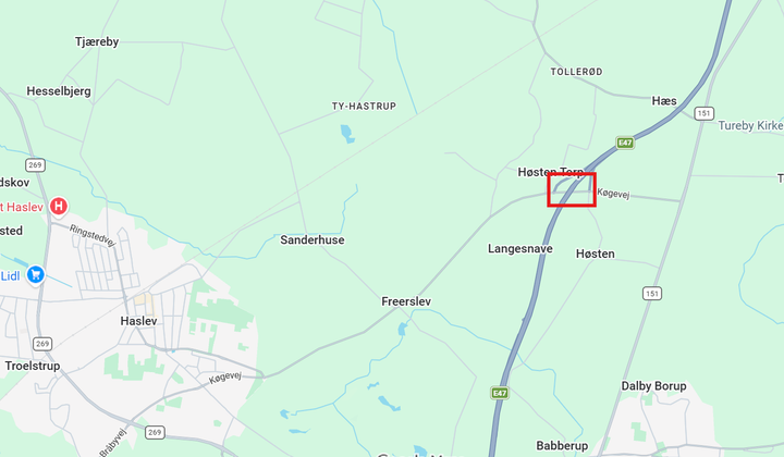 Kort der viser hvor motorvejsbroen over Køgevej er placeret