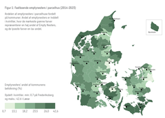 Andelen af emptynesters i parcelhuse varierer meget på tværs af kommuner, og er generelt højest i udkantskommuner. Figur fra rapporten.