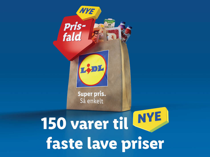 Fra søndag d. 6. august vil danskerne kunne finde 150 hverdagsvarer til nye faste lave priser i Lidls danske dagligvarebutikker.