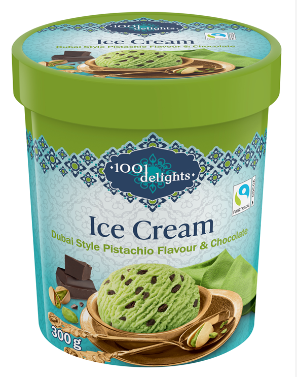 Lidl tilbagekalder 1001 delights Dubai Style Pistacie og chokolade i 500ml, MHD 05.12.27.