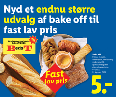 Udvalget tæller blandt andet pain au chocolat, wienerpekan, vaniljestang med cremefyld, spandauer, baguette og valnøddestykke, som nu alle fås til en fast lav pris på 5 kroner.