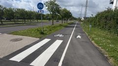Ved Mosede Fort var Karsten og Simons opgave at etablere striber mellem cykelsti og fortov, symboler samt fodgængerfelt de steder, hvor fodgængere krydser cykelstien.