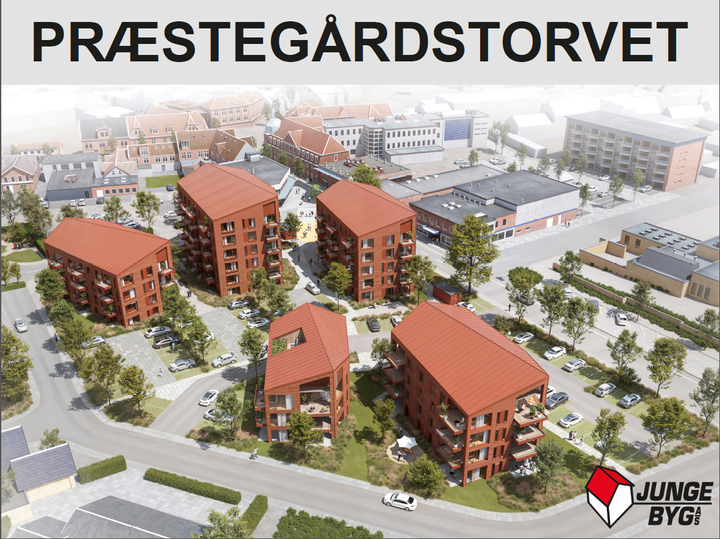 Junge Byg A/S vil opføre 94 nye lejligheder i Grindsted bymidte med navnet Præstegårdstorvet.