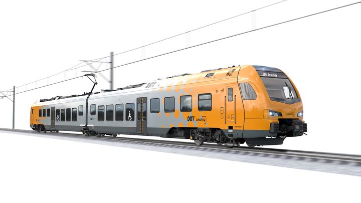 Sådan kommer de nye tog til at se ud. De forventes på skinner i slutningen af 2028. Modelfoto: Stadler Bussnang AG