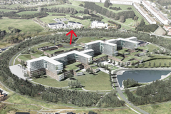 Luftfoto af det færdige universitetshospital i Køge.
