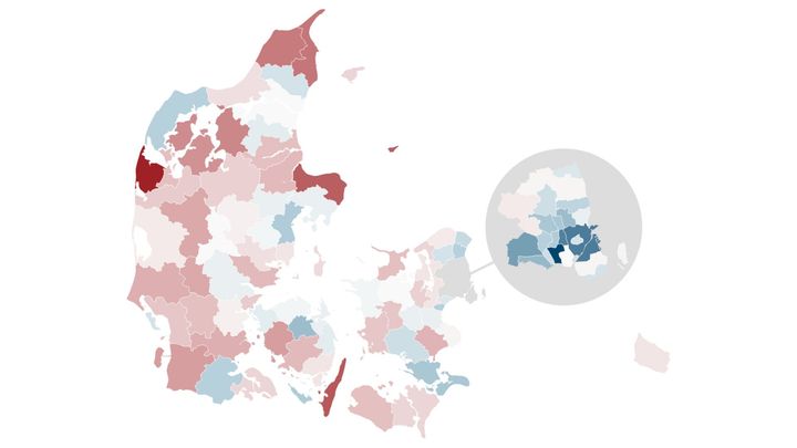 Andelen af personer på offentlig forsørgelse er faldet til det laveste niveau siden 1976. Der er dog kommuner, hvor andelen er steget de seneste ti år, med et klart skel mellem land- og bykommuner. Se interaktiv udgave af kortet, der kan indlejres i jeres artikel, her: https://www.datawrapper.de/_/Bt0ds/