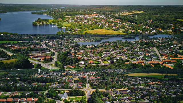 Luftfoto af Sejs-Svejbæk, Virklund, Them, Salten og Knudlund