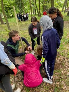 Lavera forest project: LifeTerra Team and students planting trees, Villa Annoni - 2024
