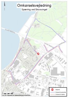 Omkørsler i forbindelse med afspærinng af Skovsvinget i Middelfart.