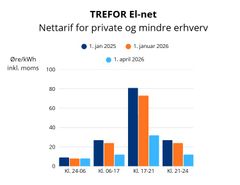 Hos TREFOR El-net stiger det årlige abonnement en smule i 2026, mens nettariffen falder for private og mindre erhverv i Trekantområdet