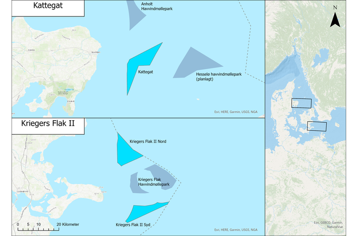 Illustration: Planområde for Kattegat og Kriegers Flak II havvindmølleparker