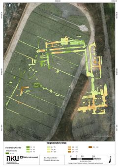 Billedet her er en fortolkning af de data, som georadarskanningerne har givet, her med signaturforklaring mv. Det kan give en fornemmelse af de spor af fortiden, som jorden endnu gemmer på.