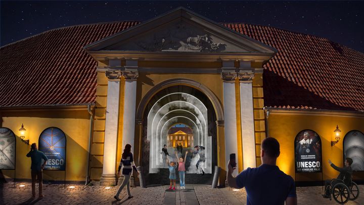 Det Kongelige Palæs portbygning, som vender mod Stændertorvet midt i Roskilde, bliver en indgang til fortryllende oplevelser i Roskilde Domkirke Verdensarvscenter.