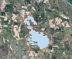 Kort over projektområdet (rød) og det kommende vandområde Søborg Sø (Naturstyrelsen).