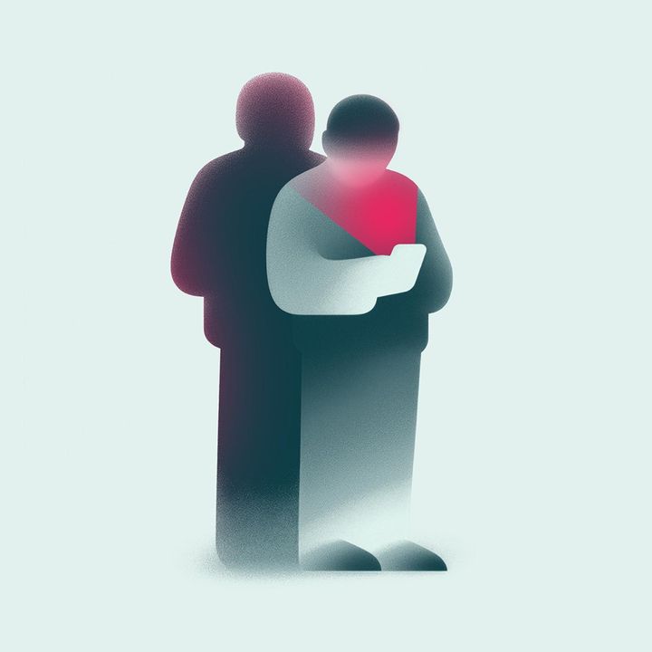 En illustration af en menneskefigur, der ser ned på sin telefon.