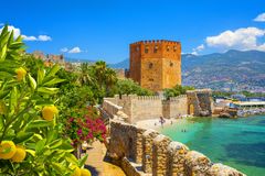 Ancient Red Tower Kizil Kule in port of Alanya
