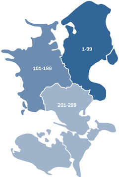 De tre områder Sjælland, Lolland, Falster og Møn er delt op i til 12-timers billet