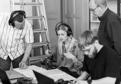 Nordic String Quartet, producer Tim Frederiksen og tonemester Jonas Eliyah Munch-Hansen (foto: Jesper Pedersen)