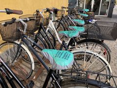 Stribevis af cykler med grønne sadler