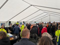 Teltet var fyldt til den officielle indvielsen af containerterminalen på Fredericia Havn.