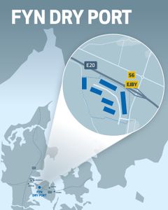 Fyn Dry Port skal opføres i Ejby i Middelfart Kommune.