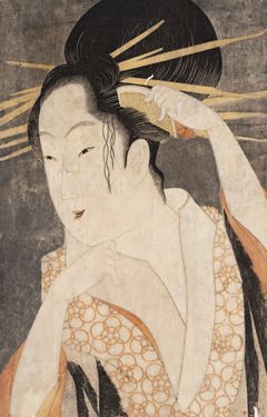 Chōkōsai Eishō, fra serien Sammenligning af skønheder fra bordelkvarteret, 1790’erne. Designmuseum Danmark. Foto: Pernille Klemp