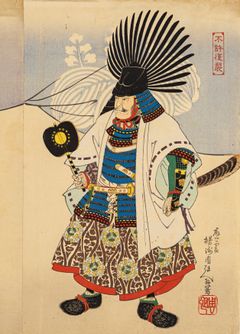 Toyohara Chikanobu, Portræt af tre herskere: Oda, Toyotomi, Tokugawa (udsnit), ca. 1895. Designmuseum Danmark. Foto: Pernille Klemp