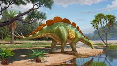 Reconstruction of Hesperosaurus mjosi in natural habitat of the Jurassic period.