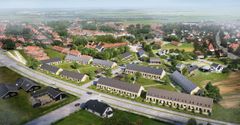Visualisering af det kommende byggeri Pederstrupparken i Mogenstrup. Visualisering: Domus Arkitekter