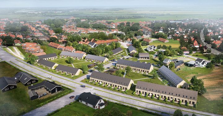Visualisering af planlagte almene boliger ved Pederstrupparken.