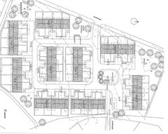 Situationsplan over de 36 almene boliger, som Boligselskabet Kolding opfører ved Dollerup Sø i Lunderskov.