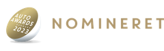 Auto Awards 2023 logo med teksten "nomineret" i højre side.