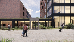Arkitekttegning af den nye hotelfløj og ankomstområde.