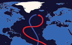 Map showing the AMOC ocean current
