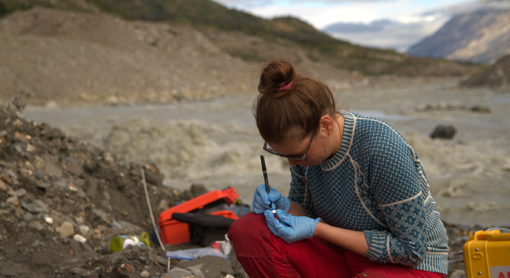 researcher doing measurements in the field